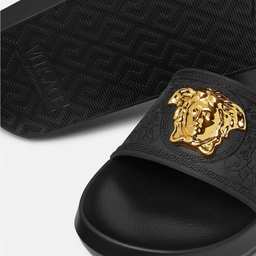 Versace Black and Gold Medusa Sandals
